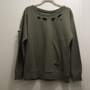 Olive ripped crewneck